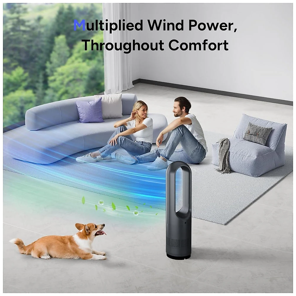 Ventilador Torre Sem Pás Faryuan Preto Aquecimento e Resfriamento 8 Velocidades 3 Níveis Oscilação 80° Timer 9h 120V