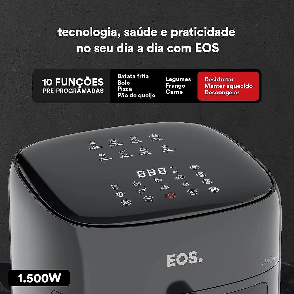 Fritadeira Sem Óleo Air Fryer EOS Chef Gourmet 6.2 Litros Compacta Digital Preto EAF60P 220V