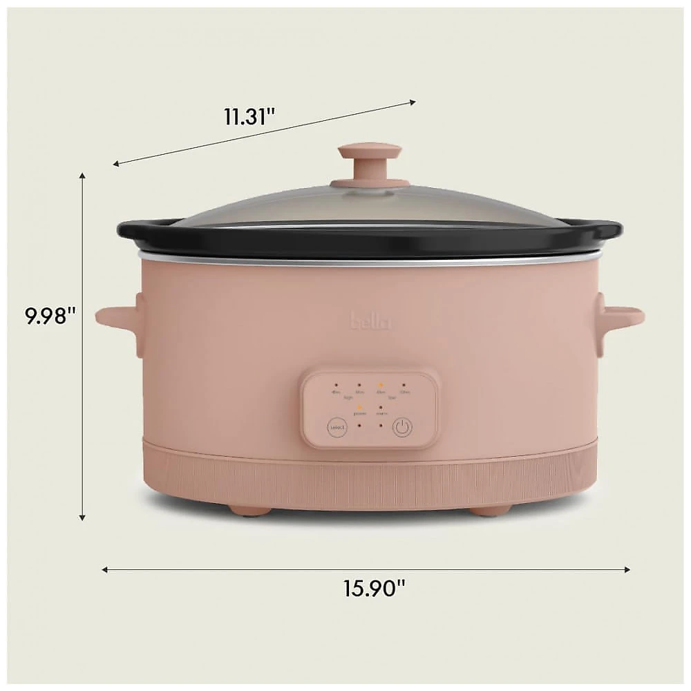 BELLA Panela Elétrica Lenta Programável 5,7L com Revestimento Cerâmico Antiadherente e Controle de Temperatura Ajustável