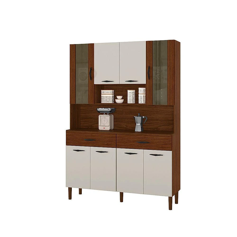 Armário de Cozinha Golden 8 Portas 2 Gavetas MDF 121,4 cm Nogueira Off White