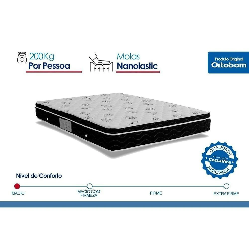 Cama Box Solteiro Molas Nanolastic Physical Euro Pillow Ensacadas Suede Preto Bege Ortobom