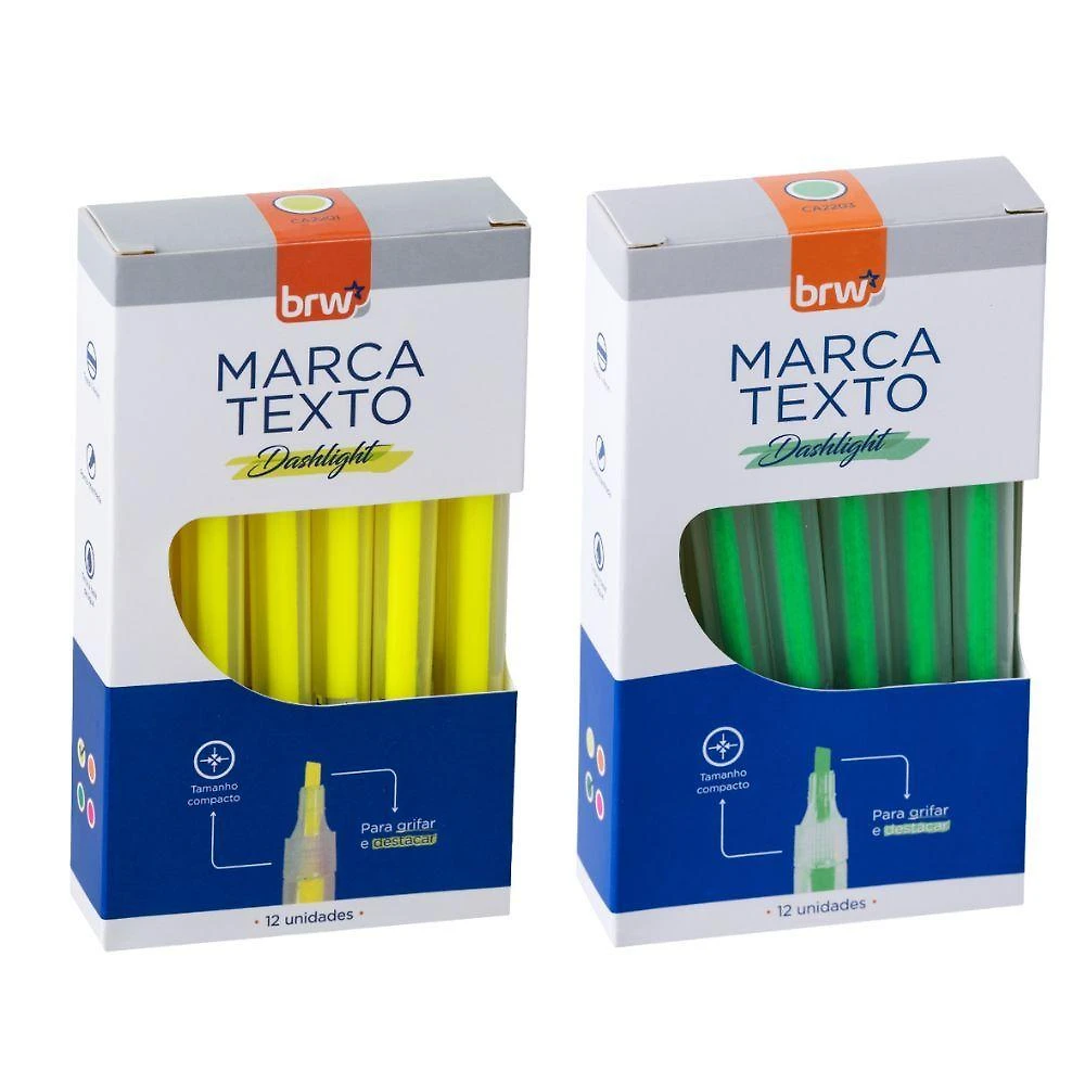 Caneta marca-texto BRW Marca Texto Fluorescente Transparente Traço 1-4MM Kit 4 Caixas 12 Unidades