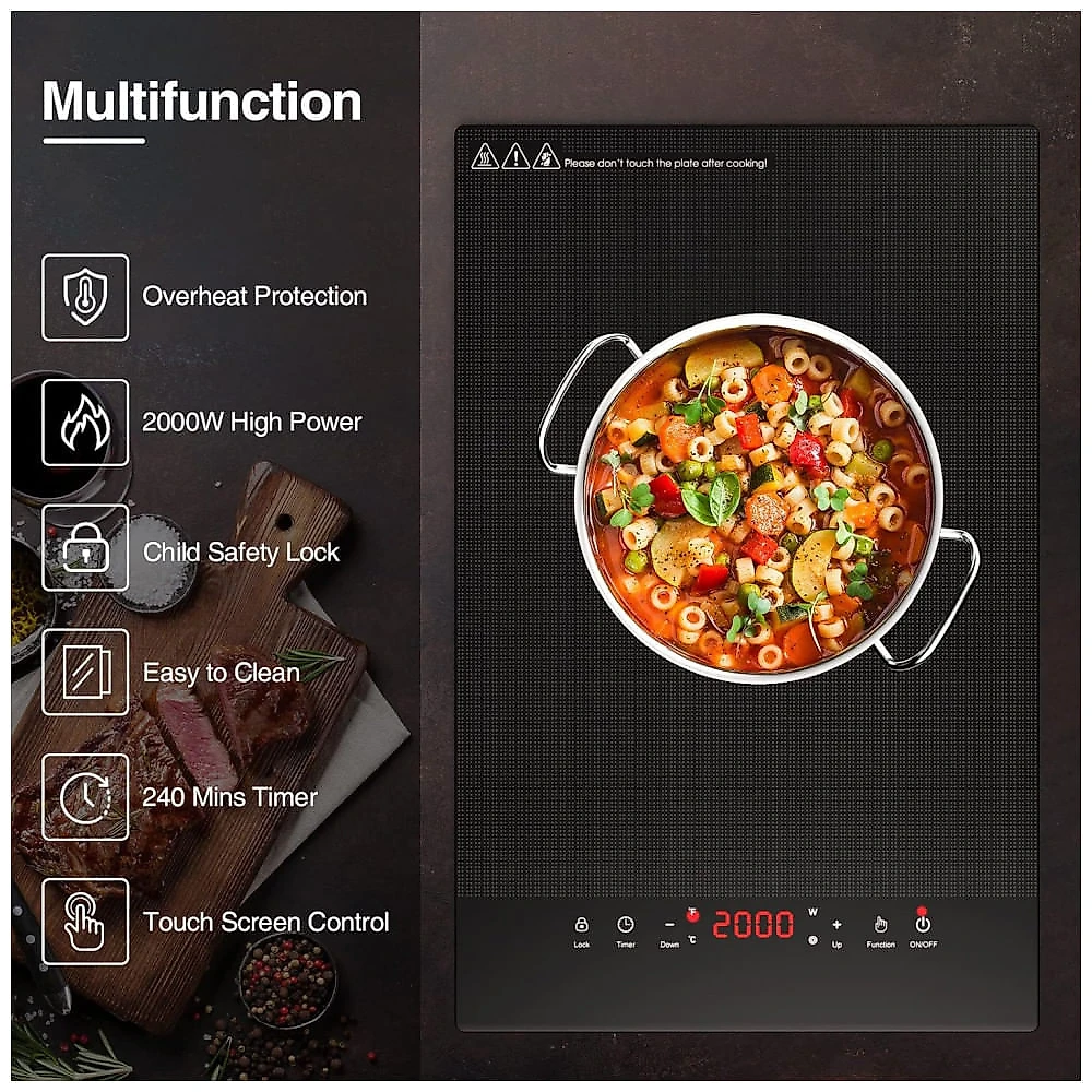 Cooktop Eltrico de Infravermelho Porttil, Adequado para Todos os Utenslios de Cozinha com Temperatura Ajustvel e Plugue, 110V 2000W, ANHANE, Preto 110v