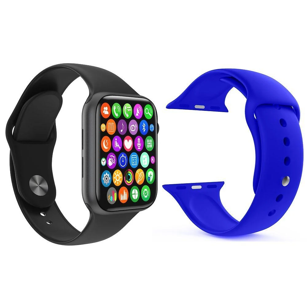 Kit 1 Smartwatch W34 S Preto + 1 Pulseira Extra Azul Escuro
