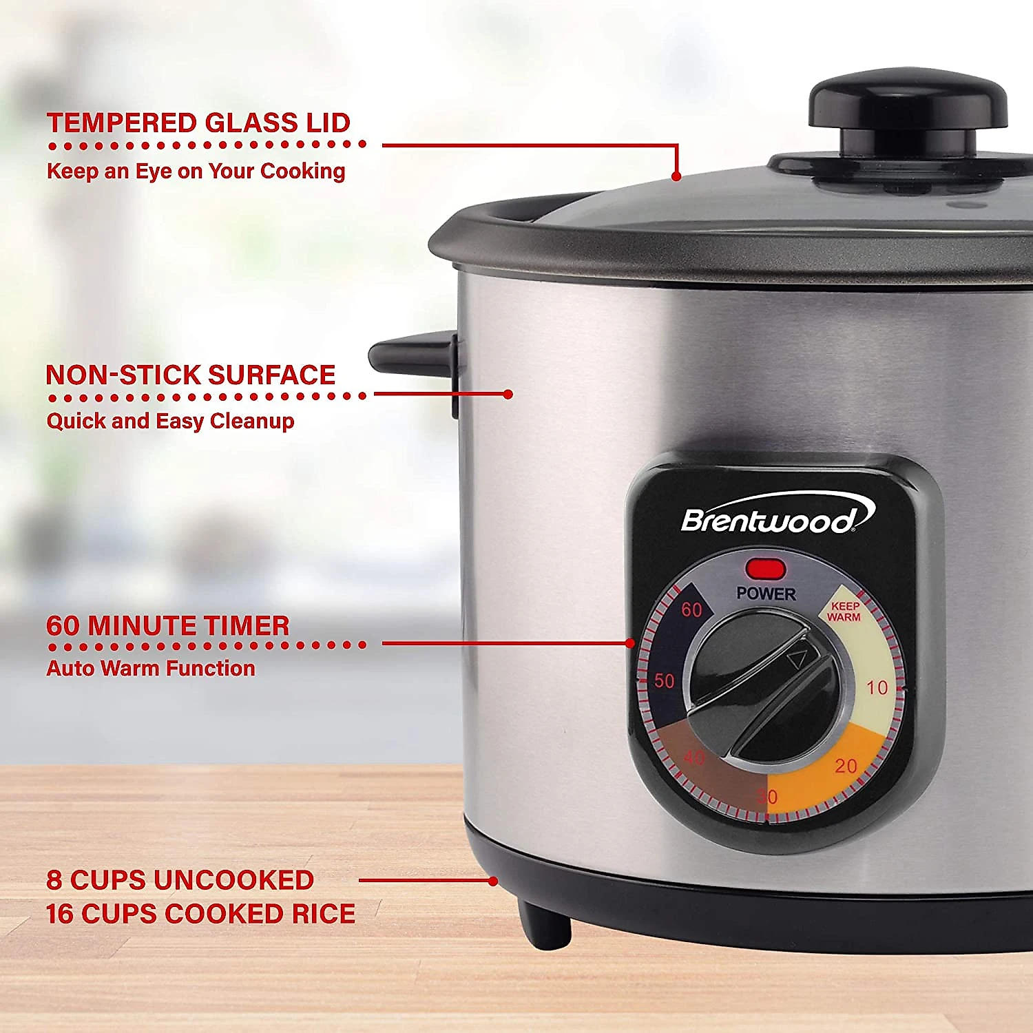 BRENTWOOD TS1216S Panela de Arroz Elétrica 2L Multifuncional com Desligamento Automático 110V Prata