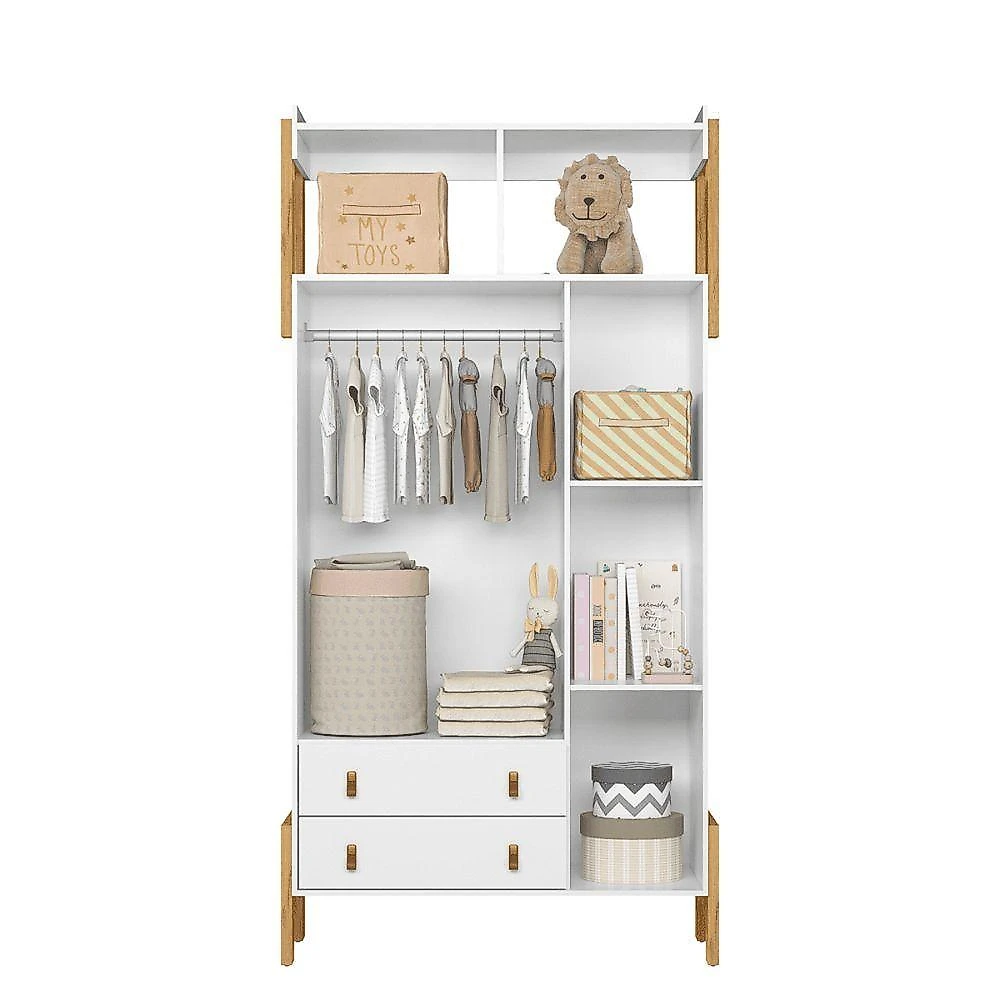 Conjunto Infantil Alegria Cômoda e Guarda-Roupa 3 Portas 5 Gavetas MDP Branco Acetinado Qmovi