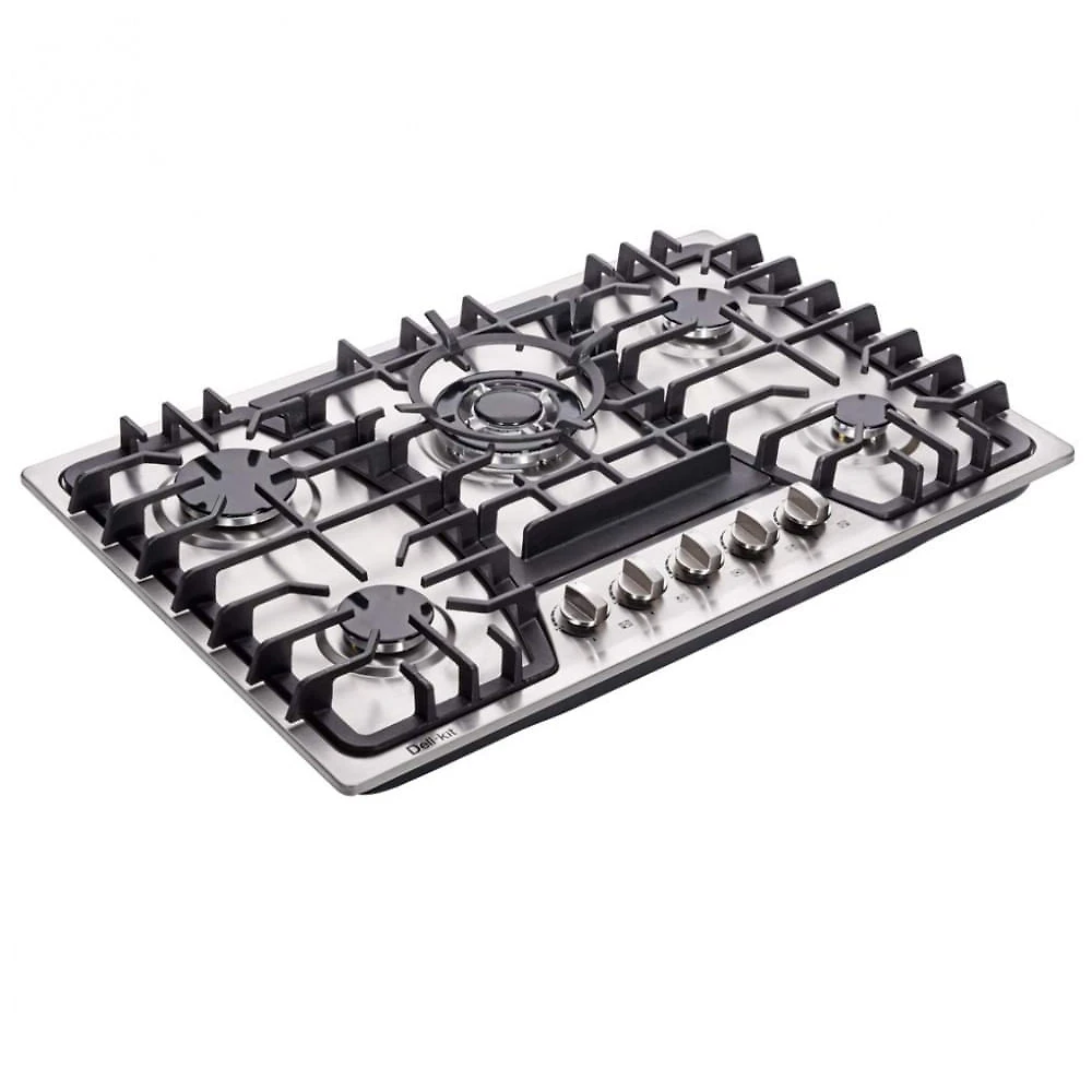 Cooktop a gás 5 bocas Deli-Kit inox escovado embutir dupla alimentação queimadores selados 110V