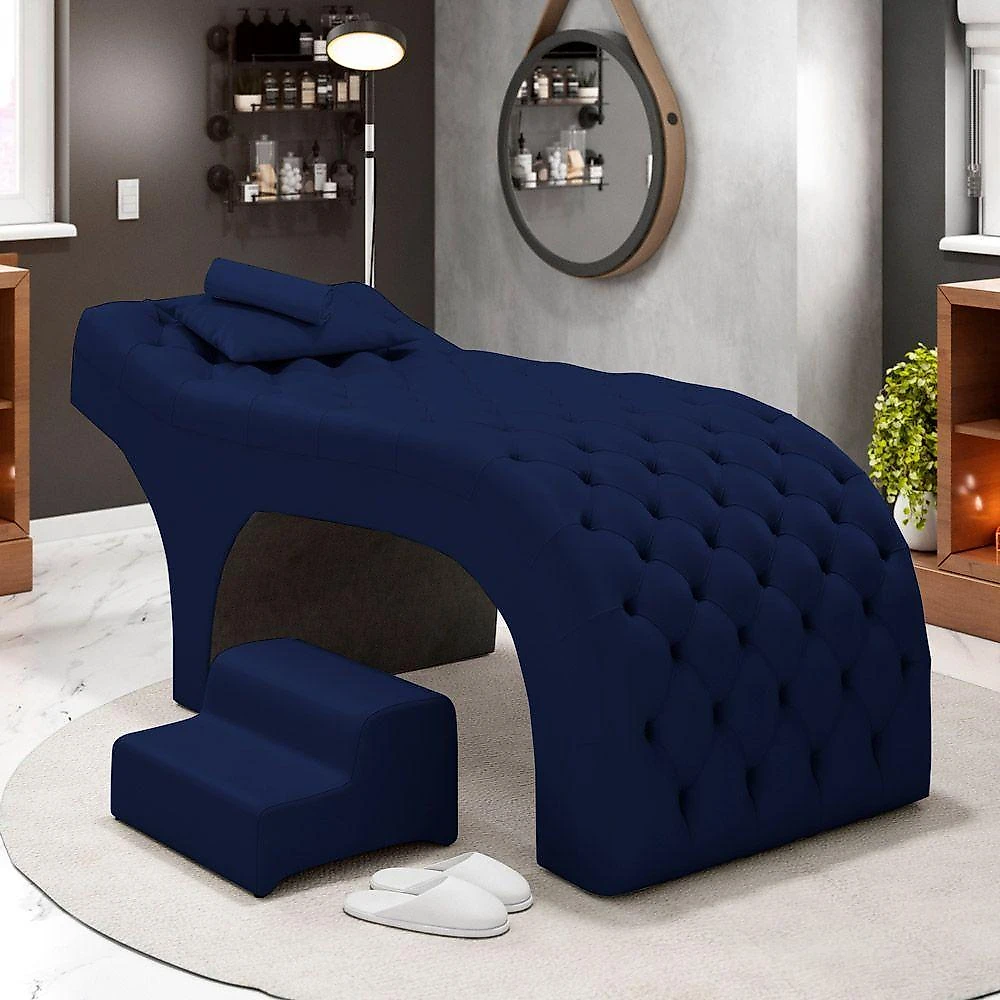 Maca Salão De Beleza E Puff 190X60Cm Suede Azulnho