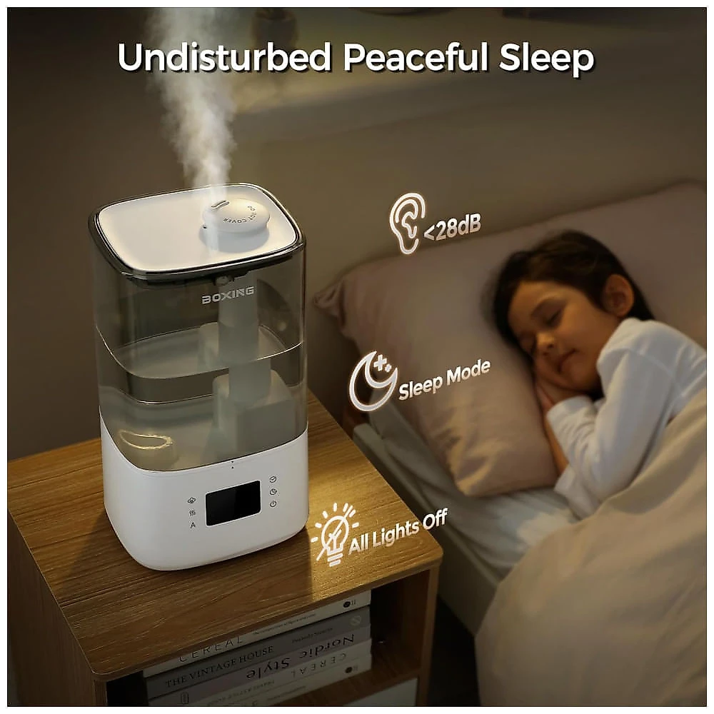 Umidificador BOXING 6 Litros com Vapor Quente e Frio, Controle Remoto, Modo Automático - Ideal para Quarto de Bebê e Plantas, Enchimento Fácil, Modo