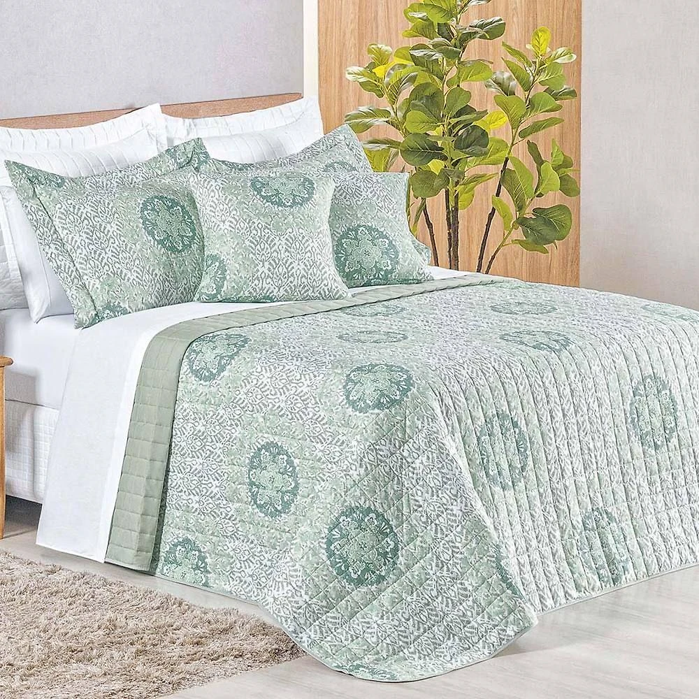 Cobre Leito Queen Top Line Estampado 180 Fios 3 Peças - Lotus