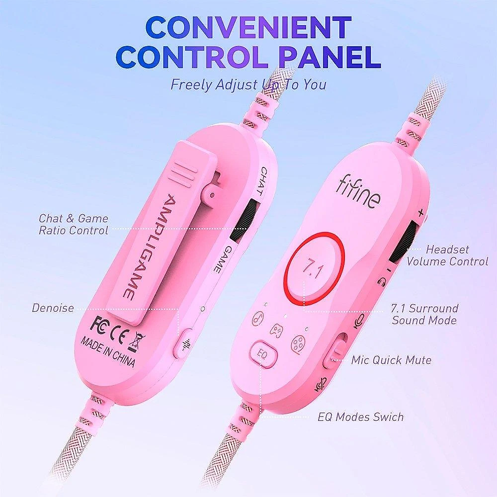Headset Gamer Fifine AmpliGame H16, 7.1 Surround, Microfone com Cancelamento de Ruído, para PC/PS/MAC, Rosa - H16P