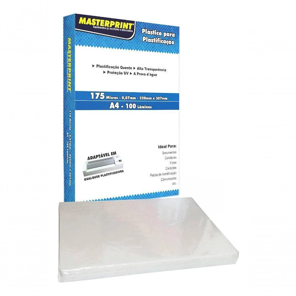 Plastificação Masterprint MA MP-PLASTIFICACAO A4 175micra A4 100 Folhas