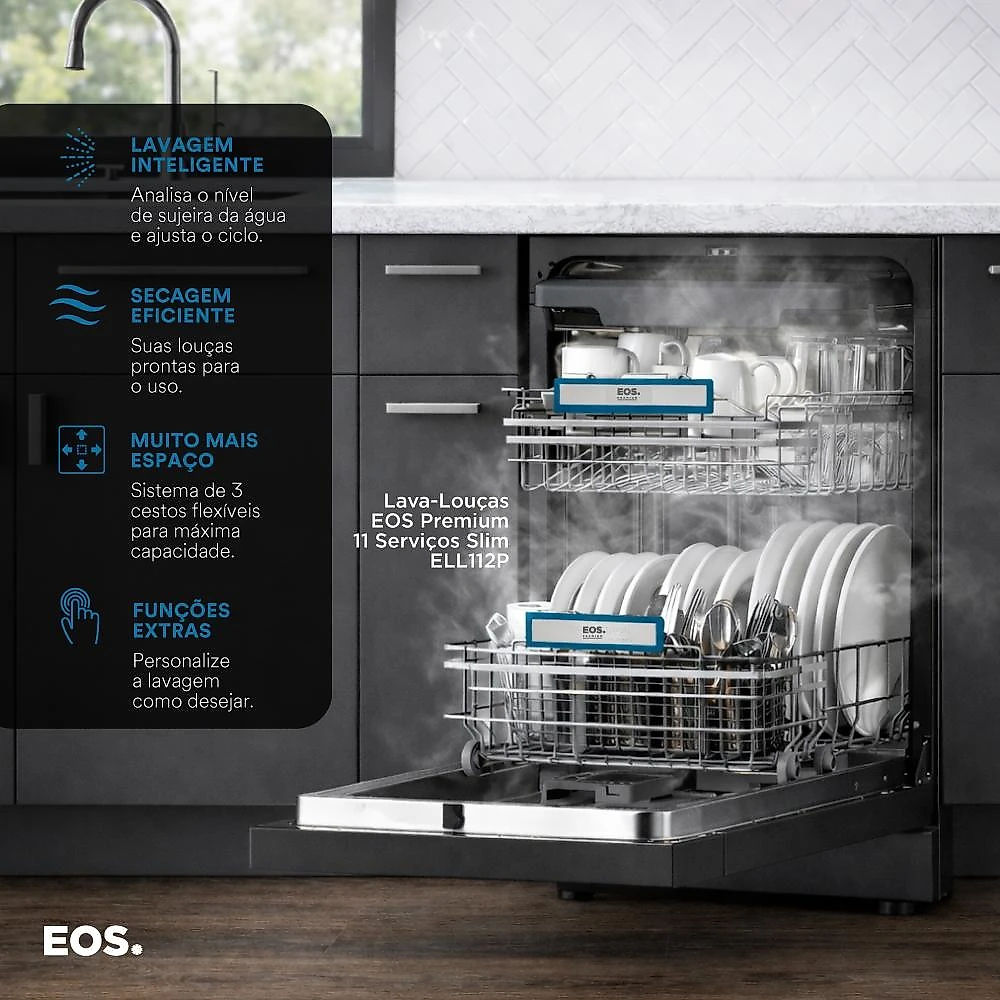 Lava-louças EOS Premium 11 Serviços Slim All Black ELL112P 220V