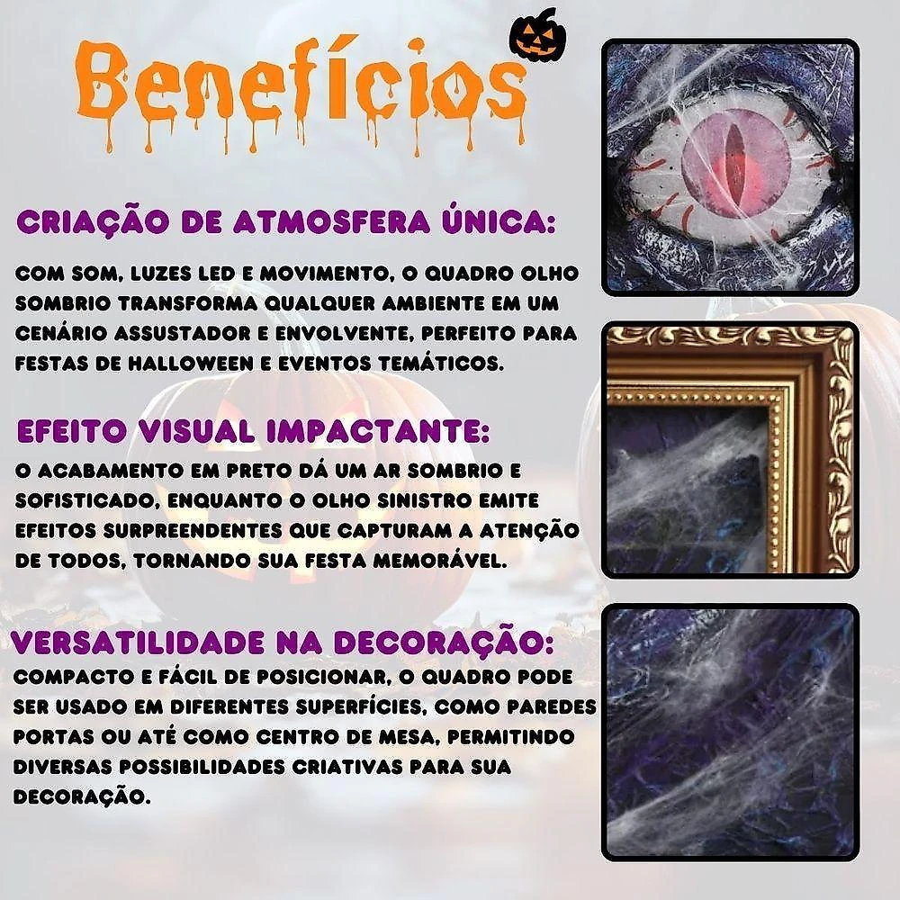 Quadro Olho Sombrio Decoração Halloween Com Led