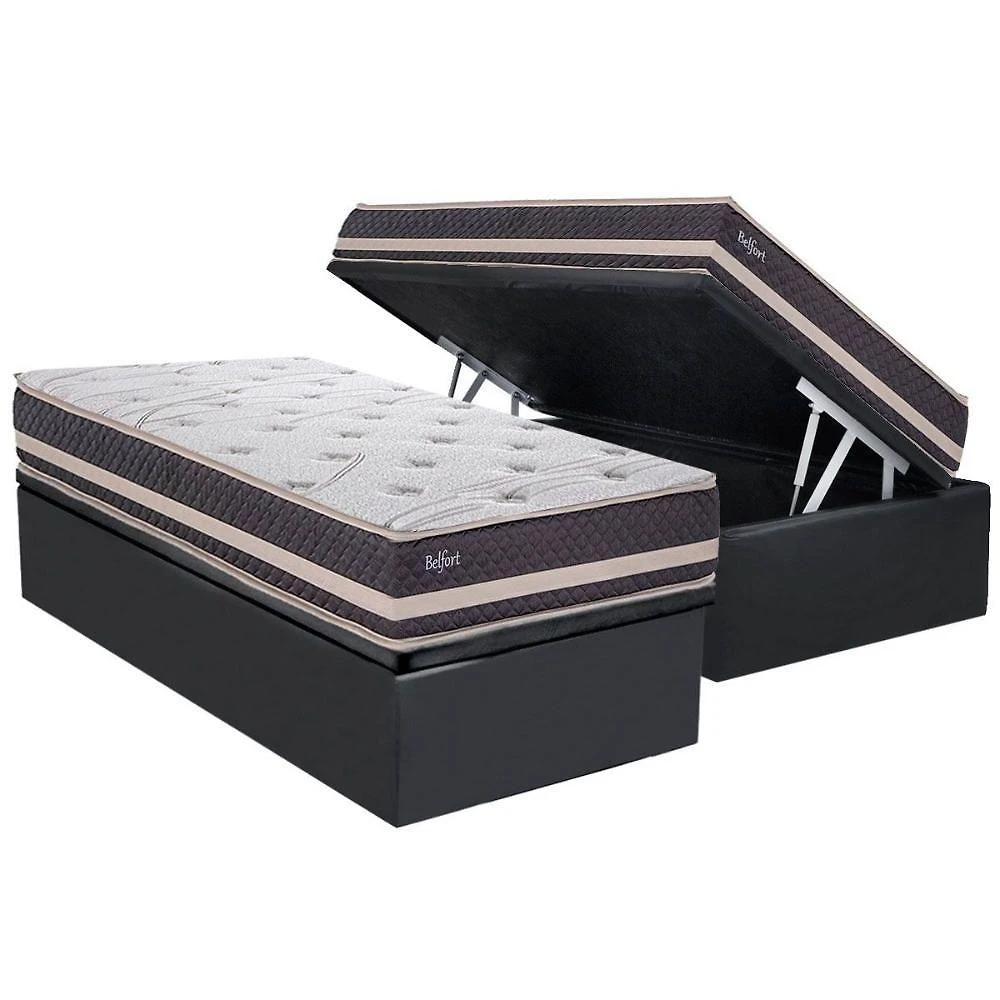 Cama Box Baú Solteiro: Colchão Anatômico Herval Ag65 Belfort + Base Crc Suede Gray (88x188)
