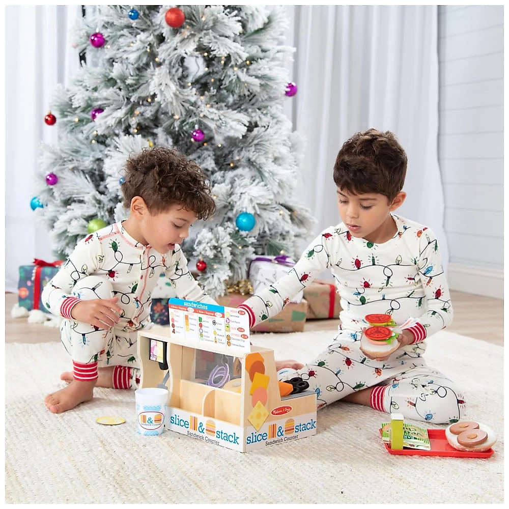 Kit Balcão de Sanduíches Infantil em Madeira com 56 Peças para Brincadeiras Divertidas, Melissa & Doug