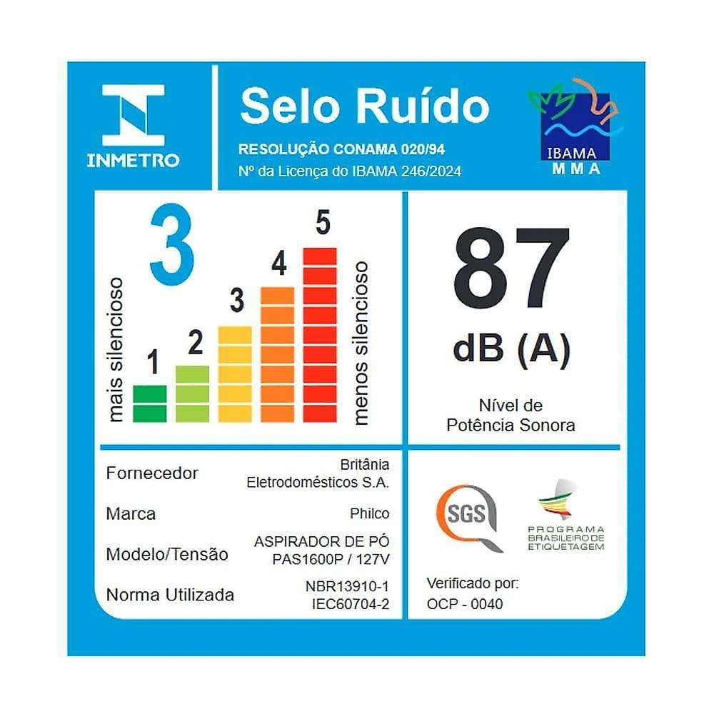 Aspirador De Pó Vertical 2 Em 1 Philco 1450W PAS1600P 110V