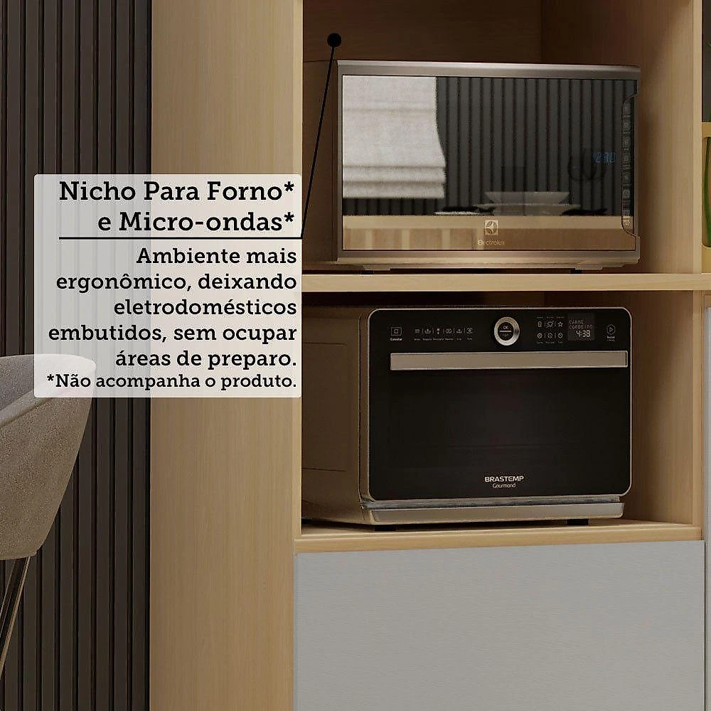 Cozinha Completa 14 Portas 2 Gavetas MDF 310CM Carvalho e Cinza Cristal Aura