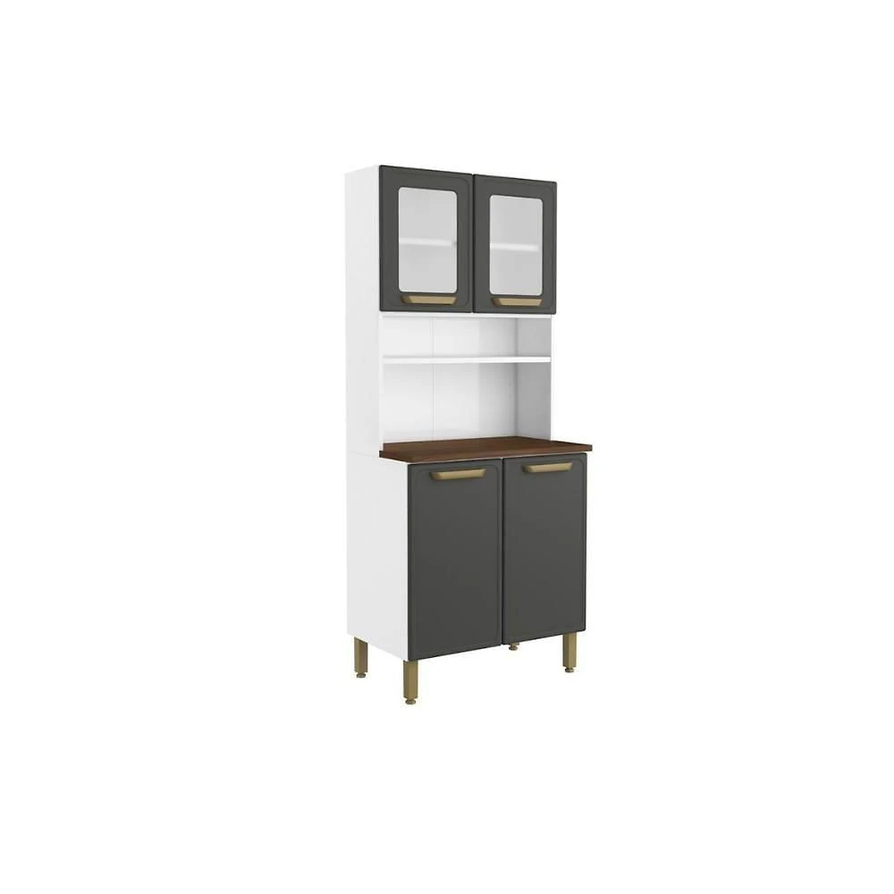 Cozinha Compacta Bella 4 Portas 80CM Grafite com Preta e Vidro Bertolini