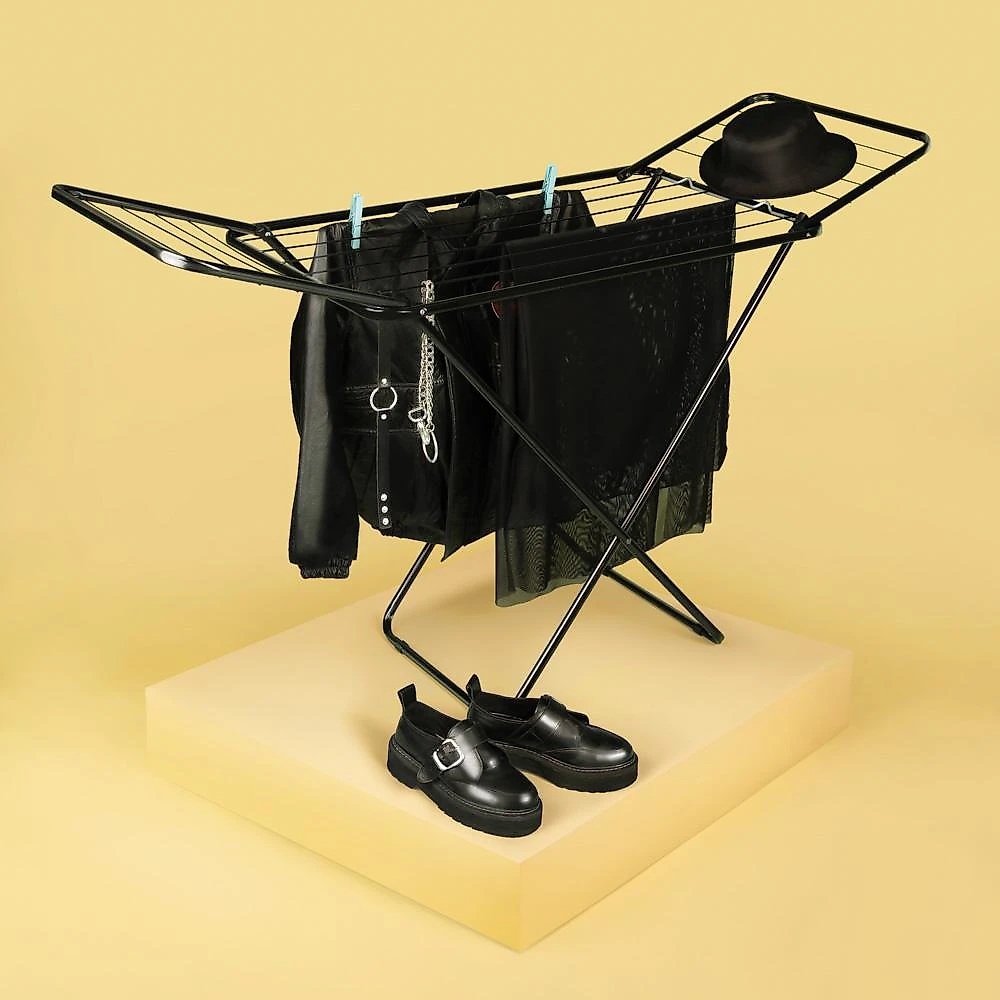 Varal de Chão com Abas Retrátil Slim Preto Mor