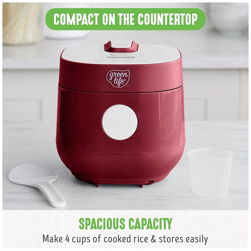 Panela de Arroz Digital GreenLife 4 Xícaras, Livre de PFAS e PFOA, Potável Cerâmico Removível, Seguro para Lava-louças, Presets Automáticos.