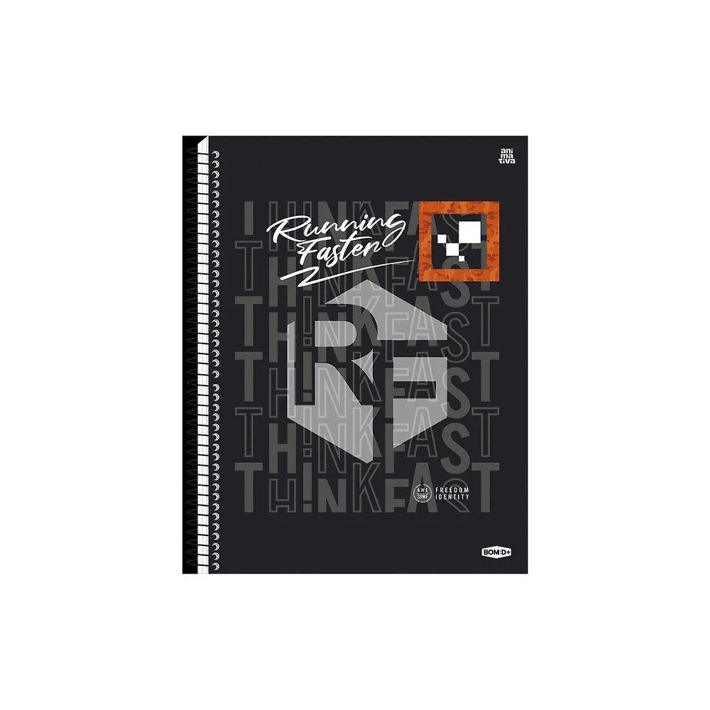 Caderno Universitario Masculino Faster Running 2 Faster 80 Folhas 1 Materia 20cm X 27,5cm Preto