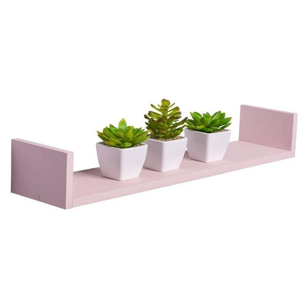 Prateleira U 70x20CM MDP Fixação Suporte Invisível Sala Moderno Fosco Rosa Claro Mercado
