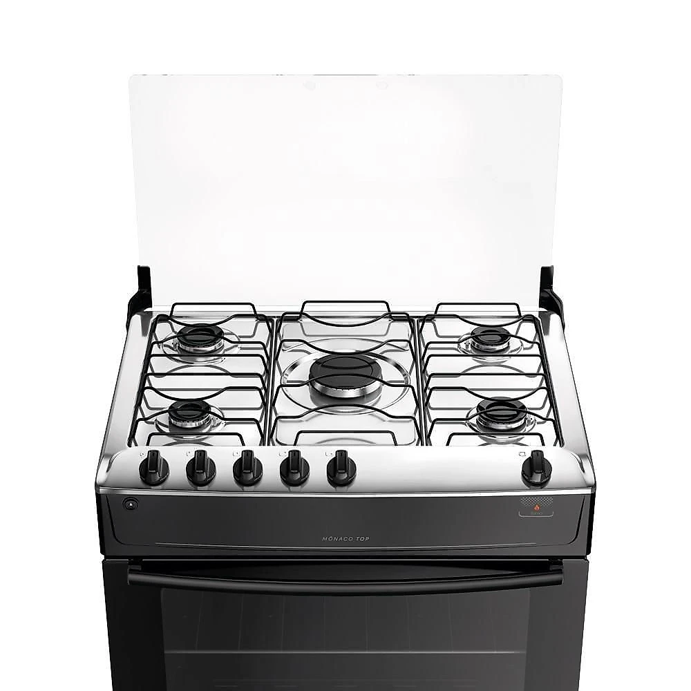 Fogão de Piso 5 Bocas a Gás Atlas Mônaco Top Mesa de Inox Automático Preto Bivolt