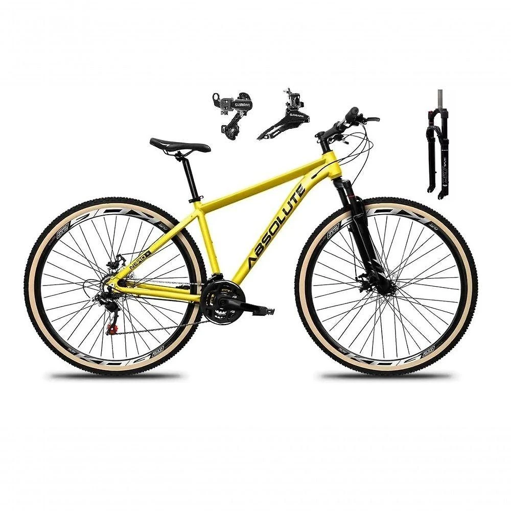 Bicicleta Aro 29 Absolute Nero 5 Câmbios Shimano 24v Alumínio Garfo Com Trava Mountain Bike amarelo Tam: 17