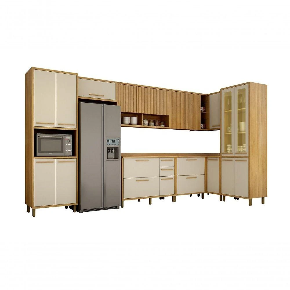 Cozinha Torino 9 Peças Sem Ilha Valdemoveis Cinamomo-off White