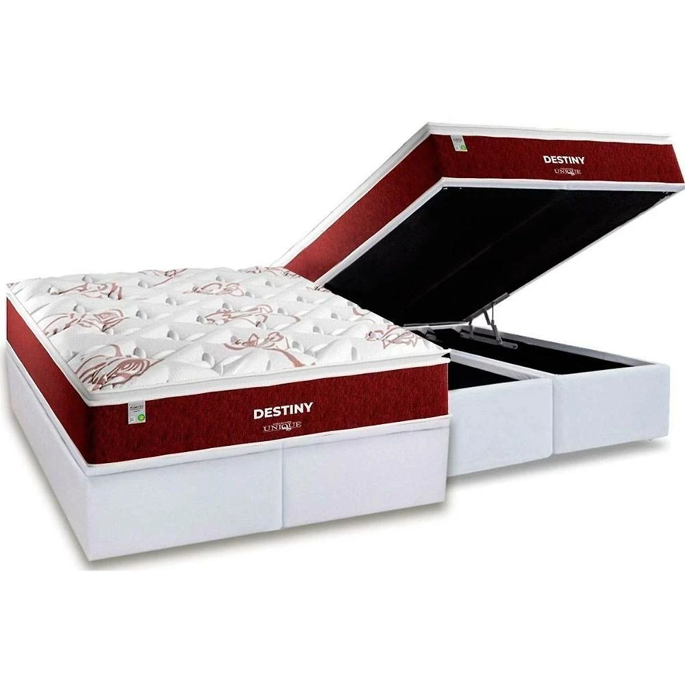 Conjunto Box Baú King: Colchão Molas Plumatex Superlastic Destiny + Base Crc Courano White (193x203)