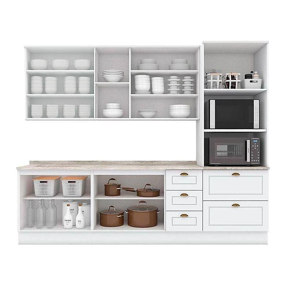 Cozinha Completa 7 Peças Americana 2 Aéreos 2 Balcões 1 Paneleiro 2 Complementos C5p49 Branco