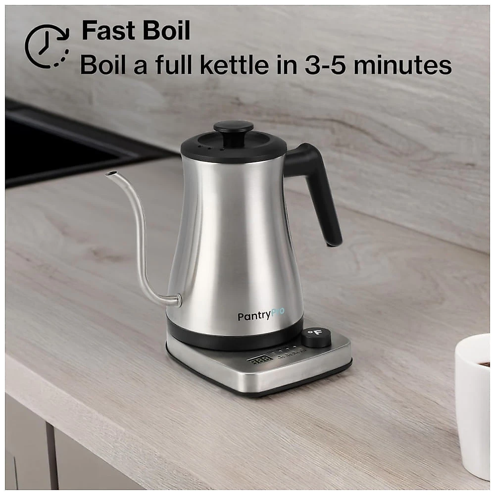 Chaleira elétrica pescoço de ganso PantryPro inox 1L 1500W com controle de temperatura Rapid-Boil, 110V