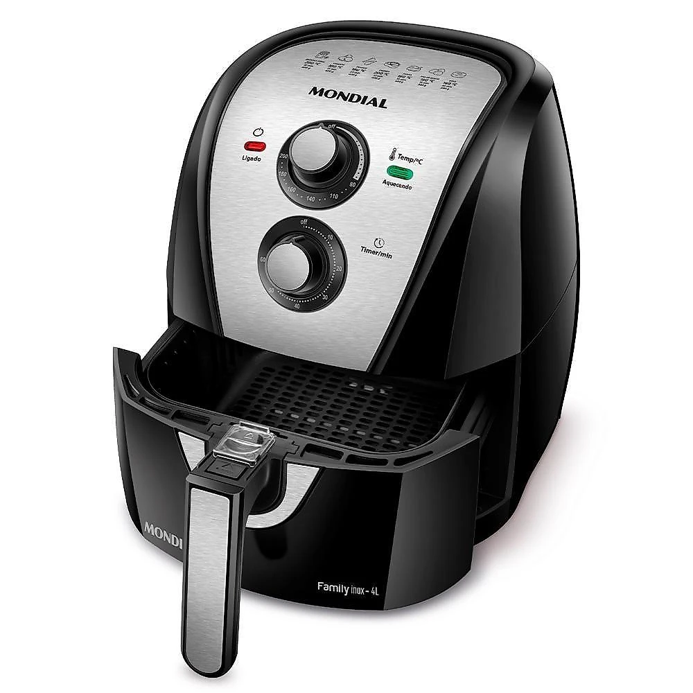 Fritadeira Elétrica Air Fryer c/4 Lts Mondial Preta/Inox 110V