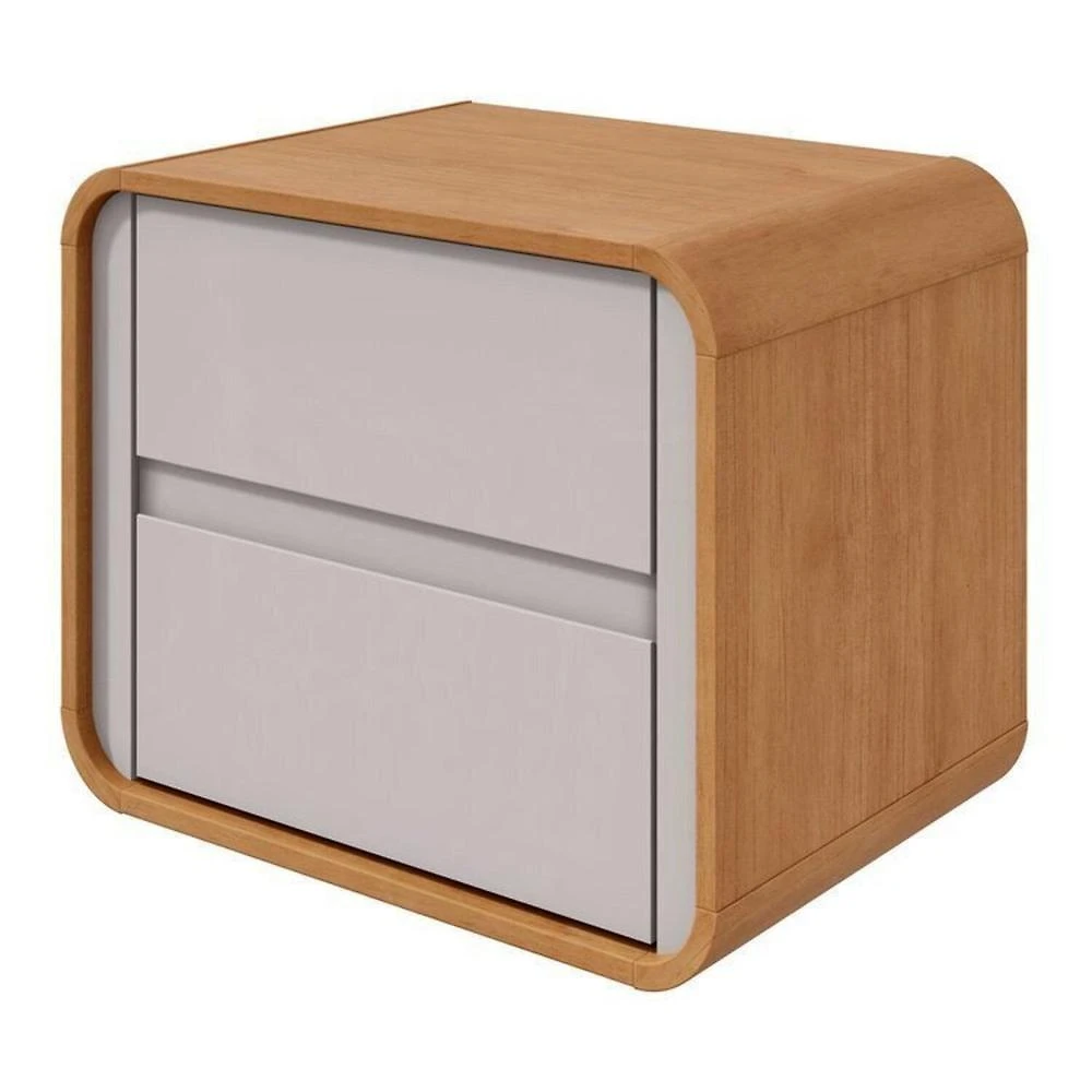 Quarto Completo Cama Solteiro com Cômoda 8 Gavetas e Mesa de Cabeceira Amêndoa Clean/Off White