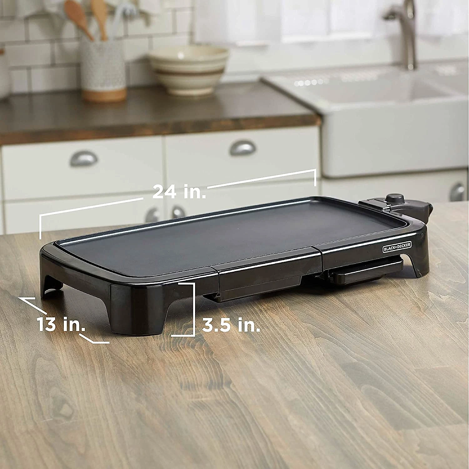 BLACK DECKER Grelha elétrica de tamanho familiar com bandeja de aquecimento e bandeja coletora GD2051B