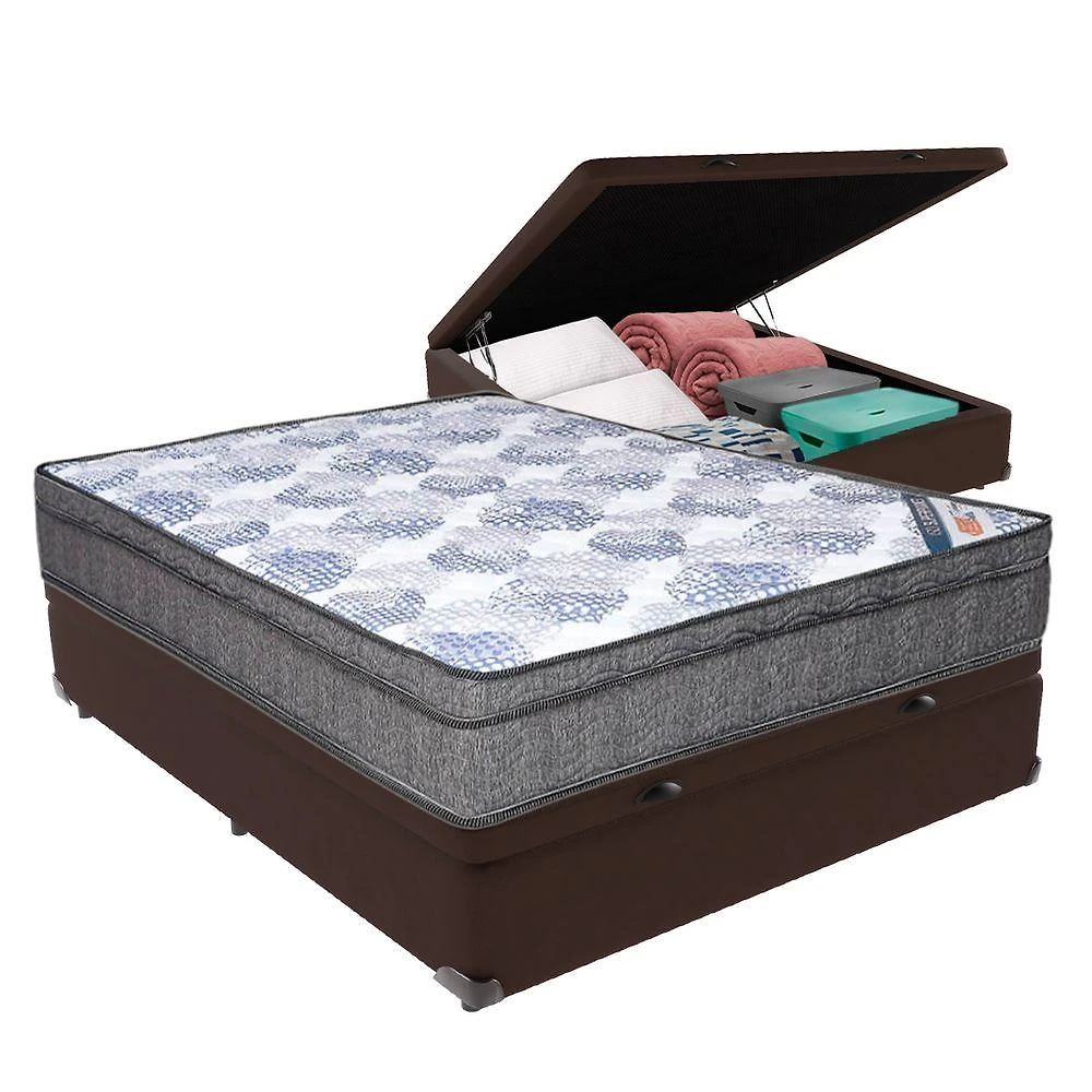 Cama Box Casal Com Baú Marrom Ortobom Isosuperpocket