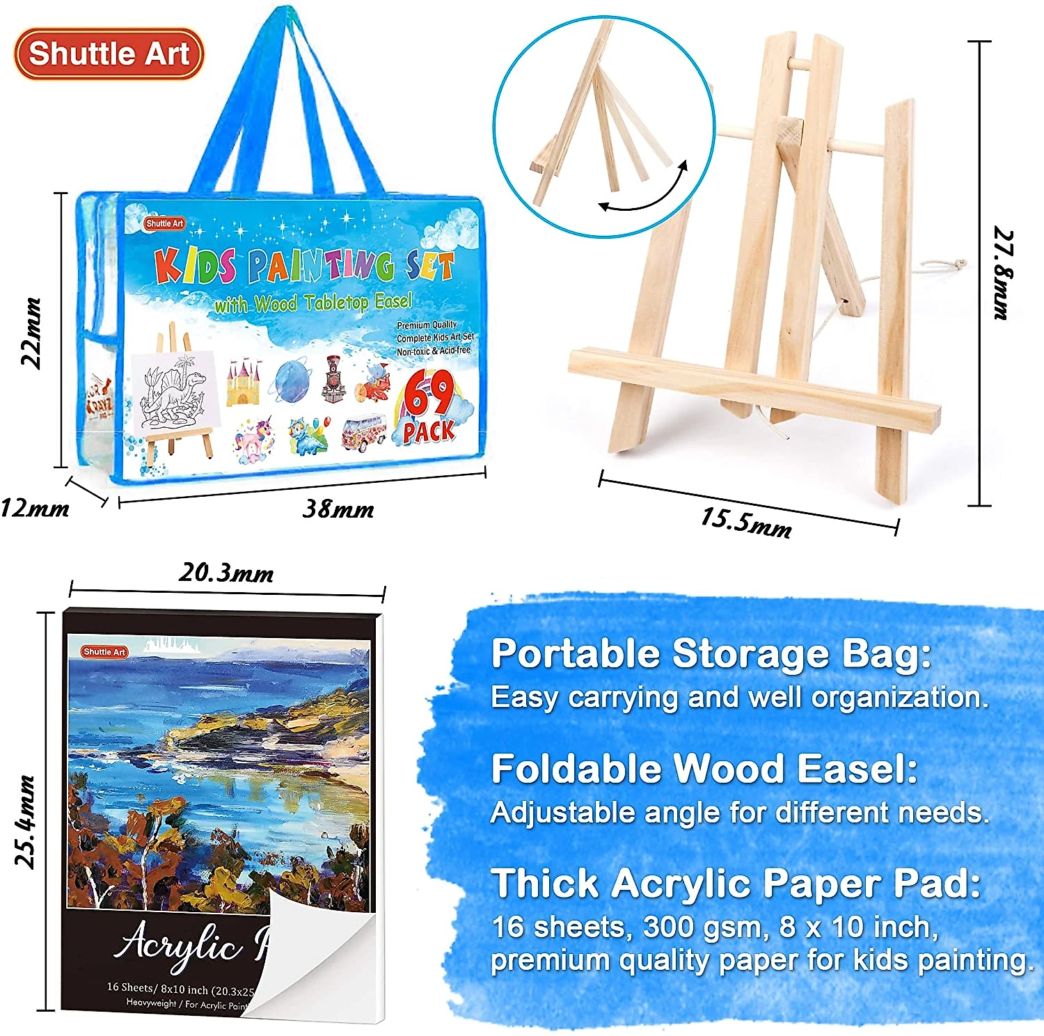 Shuttle Art Kit de Pintura Conjunto Artístico com 69 Peças I nclui 30 Tintas