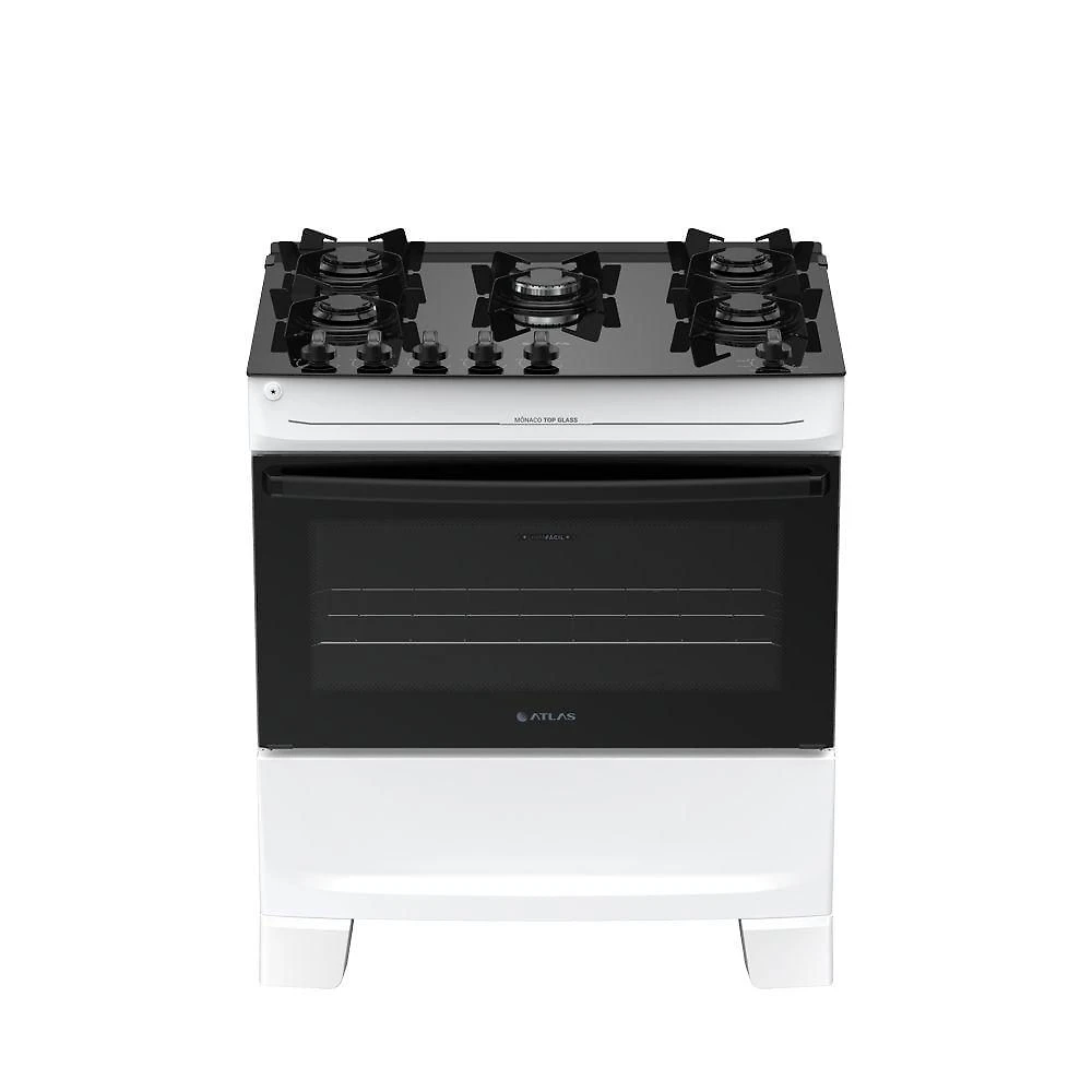 Fogão 5 Bocas Atlas Mônaco Top Glass Automático Mesa De Vidro Branco Bivolt