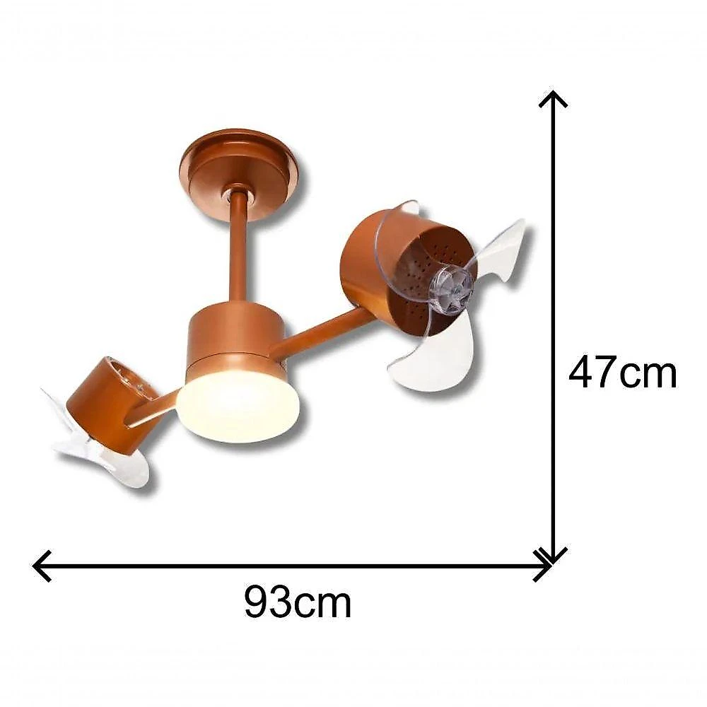 Ventilador de Teto Treviso 60W 90CM 3 Pás 3 Velocidades Infinit Led Cobre Bivolt