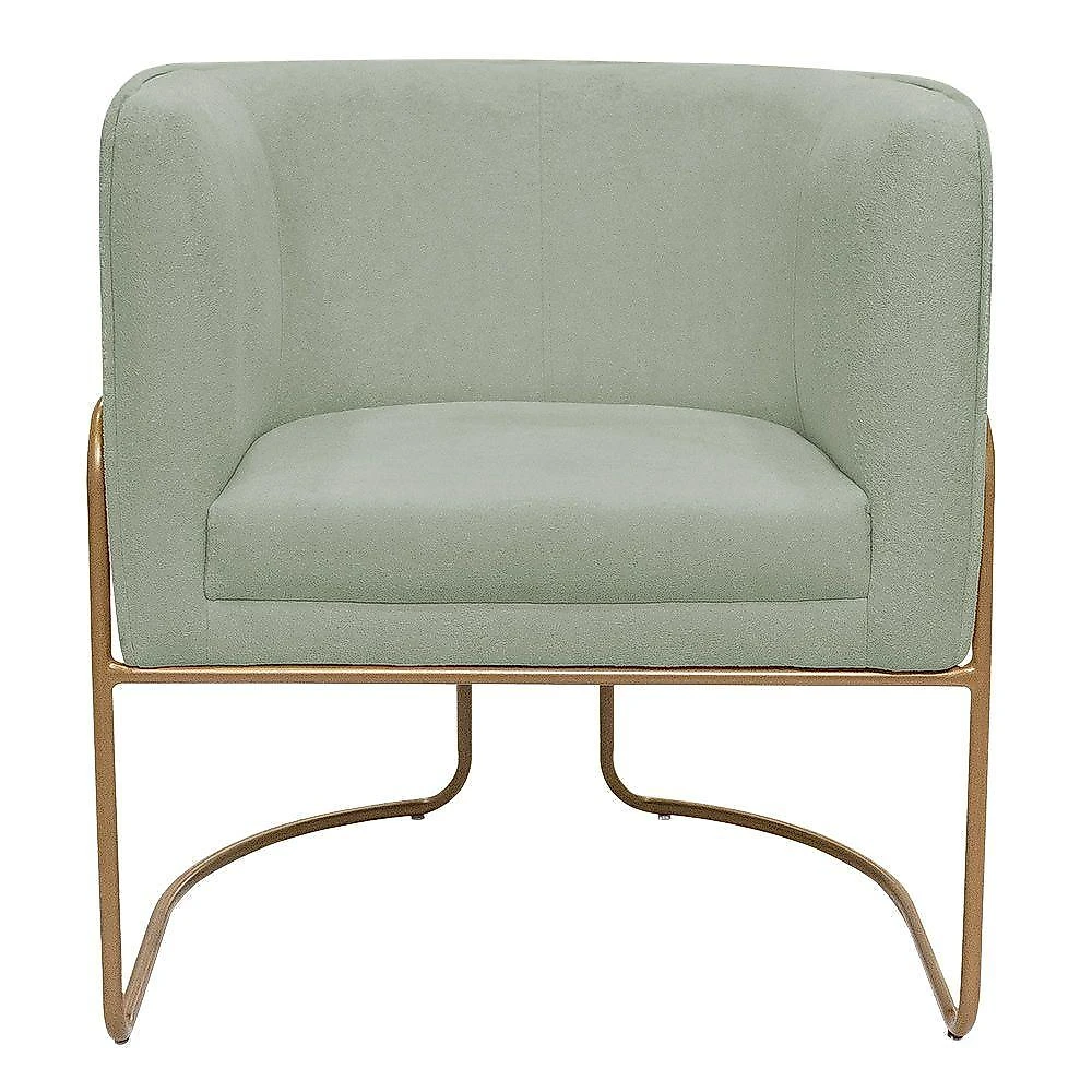 Kit 02 Poltronas Decorativas Betina Base Aço Ouro Fosco Bouclé Verde Claro - Nexta Casa