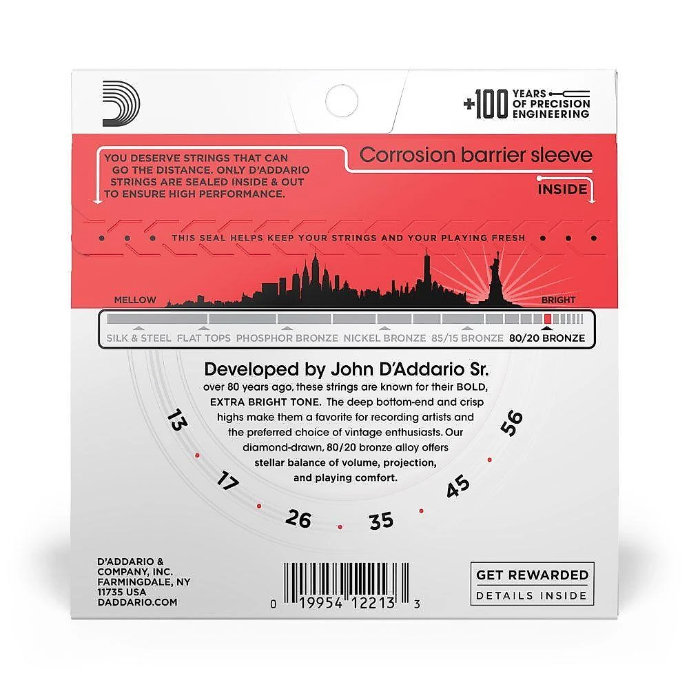 Encordoamento Violão Aço EJ12 Bronze 13-56 Tensão Média D'Addario