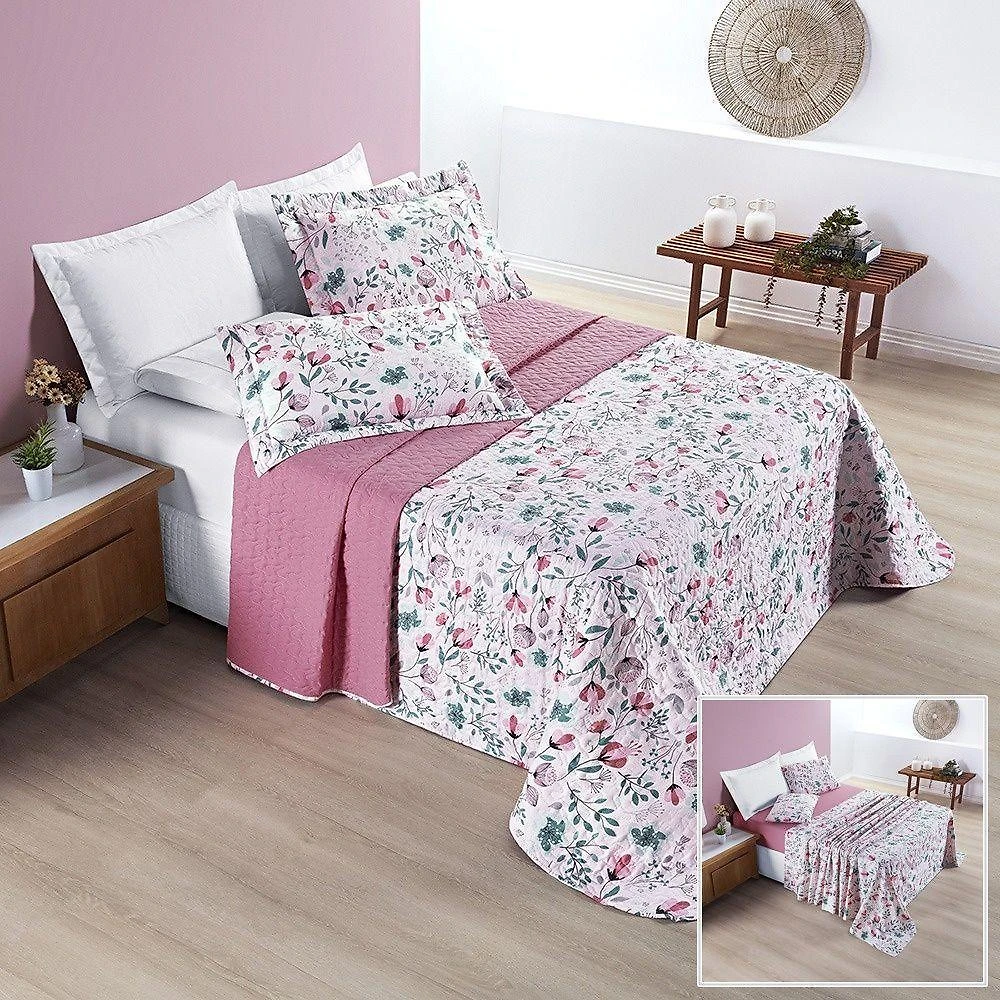 Cobre Leito + Jogo De Cama Avere 200 Fios Casal Padrão 07 Peças 100% Poliéster - Bothanica
