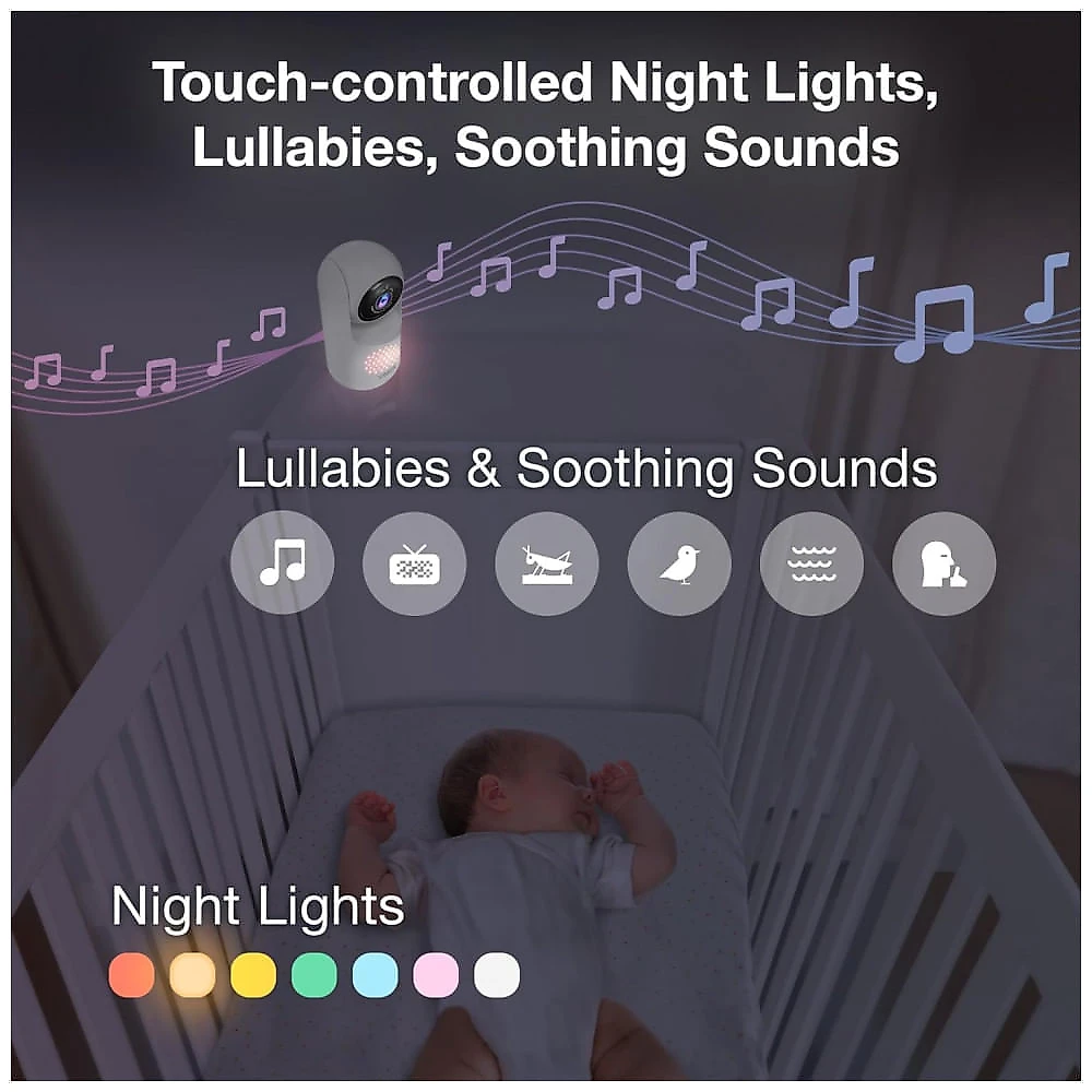 Babá Eletrônica para Bebê VTech 13 cm IPS 720P com Câmera e Áudio, Giro, Inclinação, Zoom, Luz Noturna, Conversa Bidirecional, Canções de Ninar