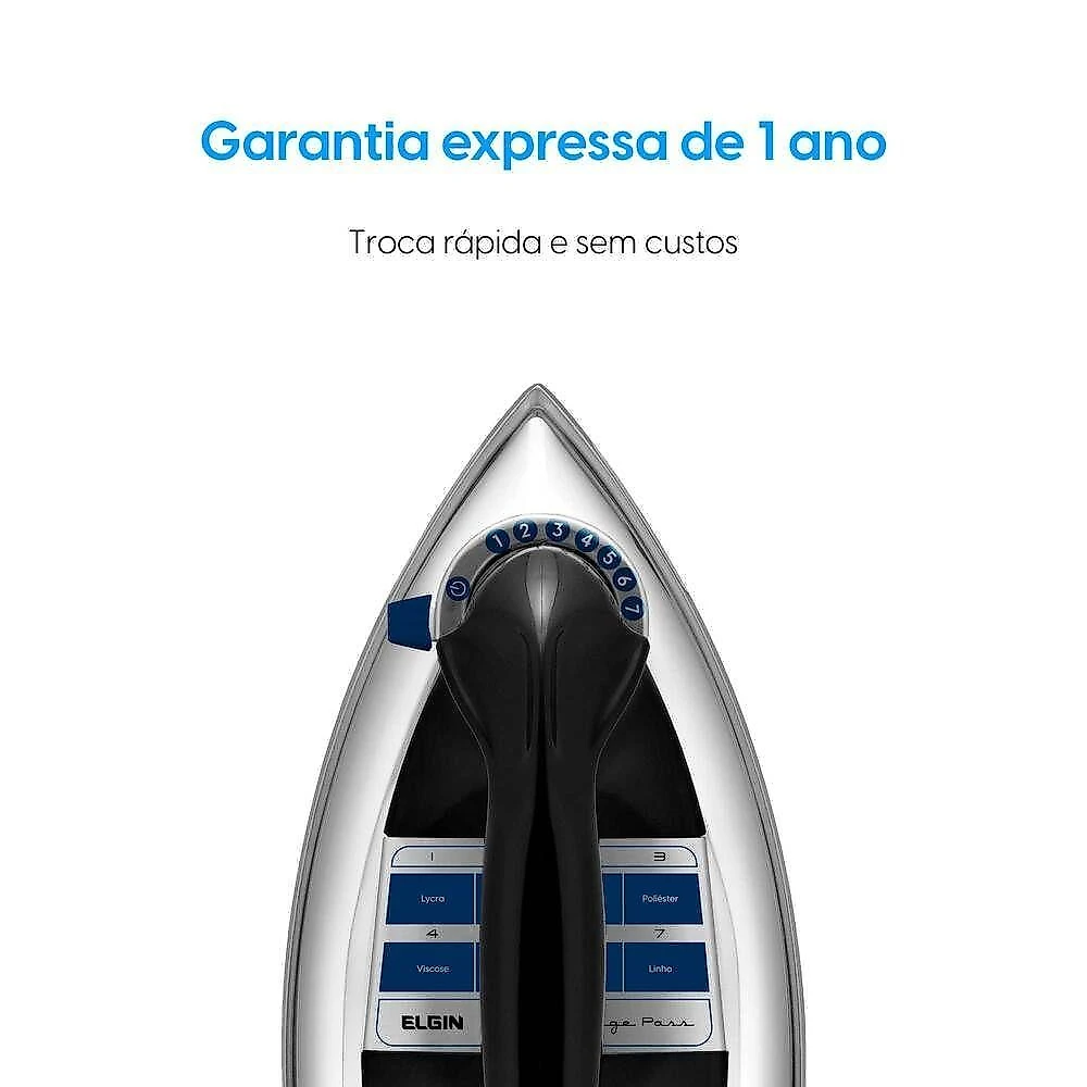 Ferro a Seco Elgin Vintage Pass 1250W Base Cerâmica Preto e Azul 110V