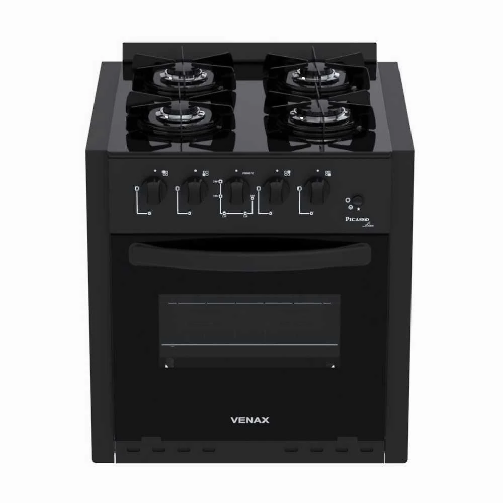 Fogão A Gás De Embutir 4 Bocas Picasso Line Preto Fosco - Venax