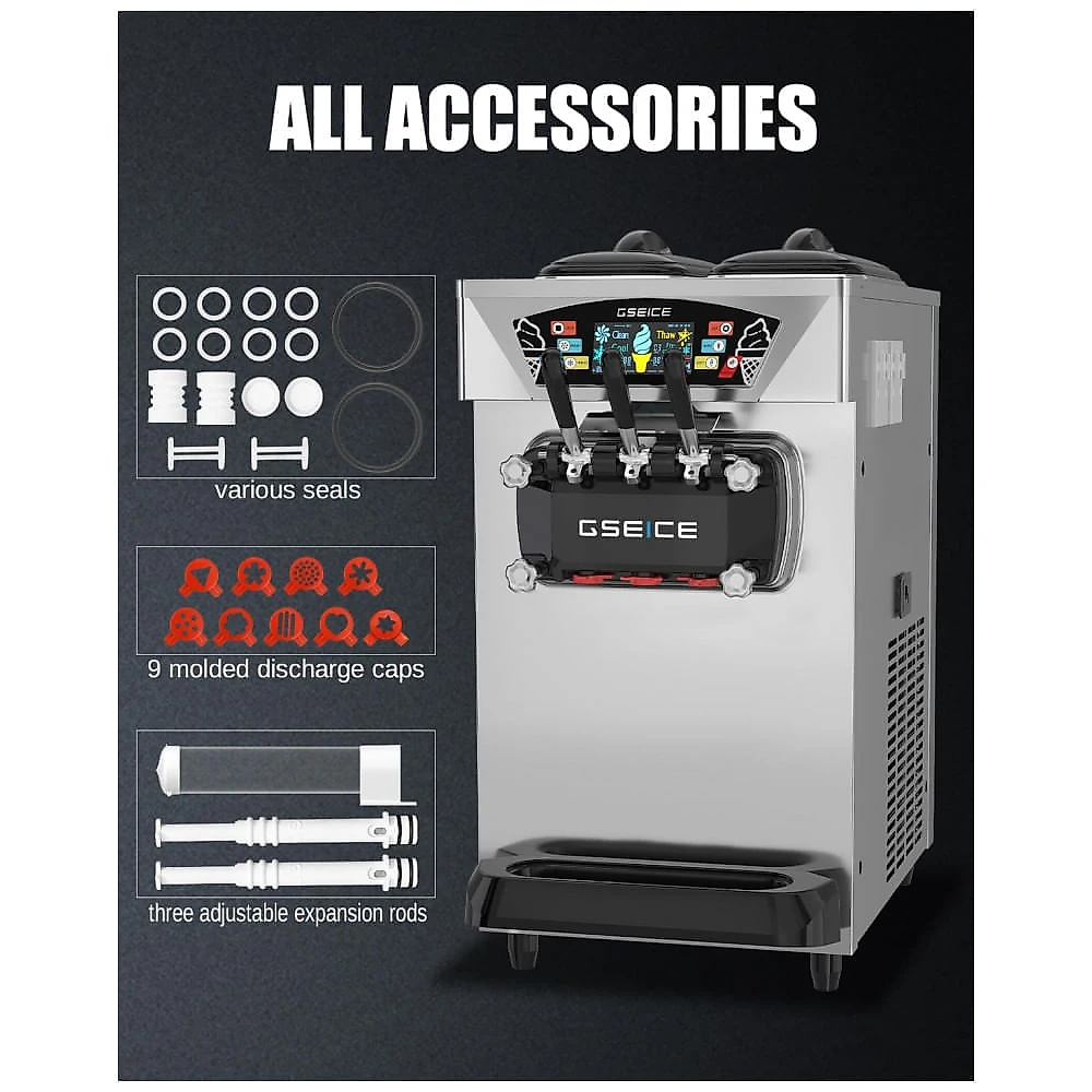 Máquina de Sorvete Soft Comercial GSEICE Inox 2x8L Alta Produção 2500W 110V Modelo GSEICE