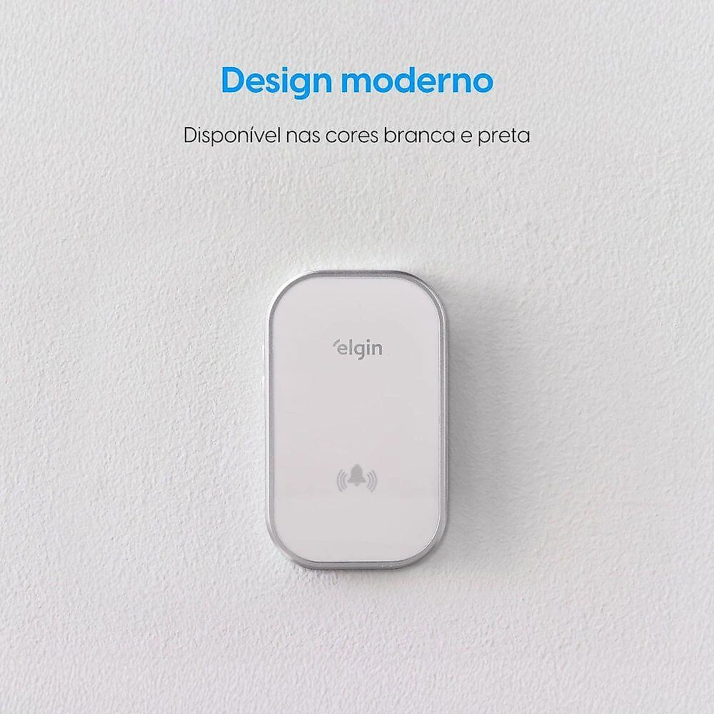 Campainha sem Fio Conjunto 38 Sons Controle de Volume Bivolt Preto Elgin