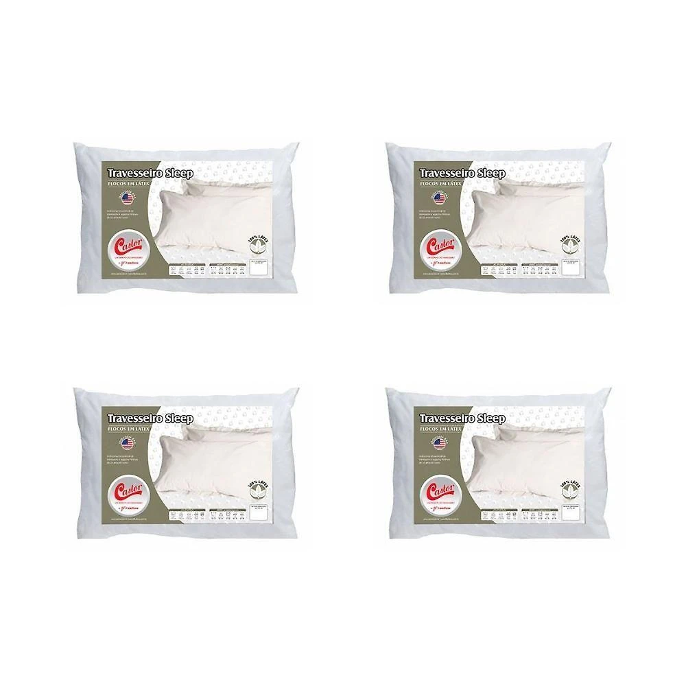 Kit 4 Travesseiros Sleep Flocos Anatômico Látex 45x65x16CM Branco Colchões Castor