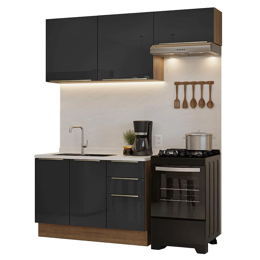 Armário de cozinha compacta 180 cm rustic/preto lux madesa 02